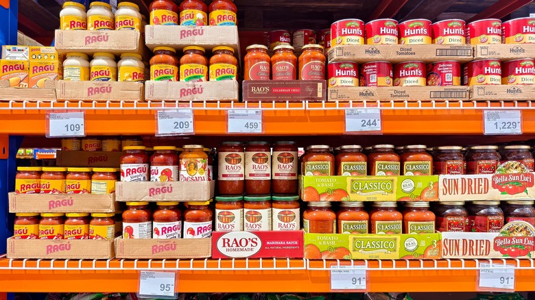 Store aisle with assorted marinara sauces