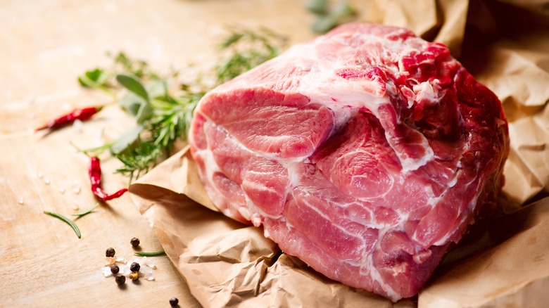 a large chunk of ham on paper