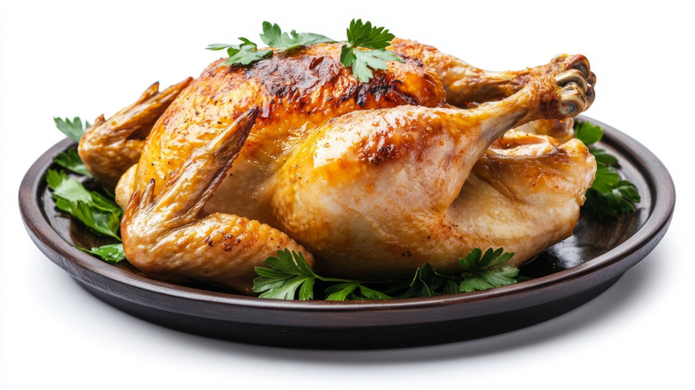 a roasted chicken on a platter