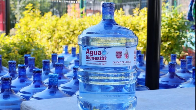 20-liter bottles of purified water distributed by a municipal government in Mexico