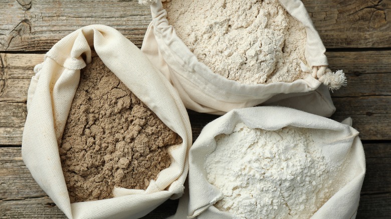Large sacks of different types of flour