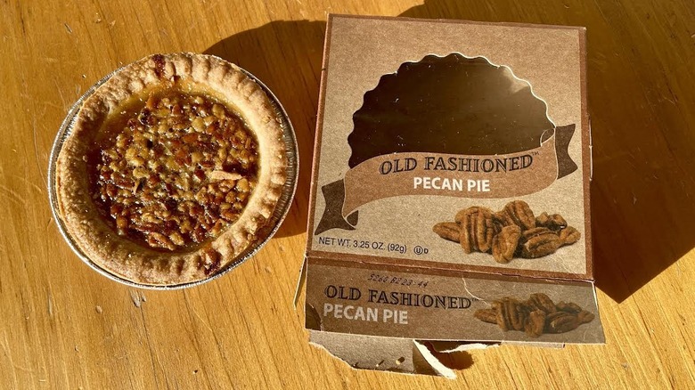 Overhead view of Table Talk mini Old Fashioned Pecan Pie with packaging