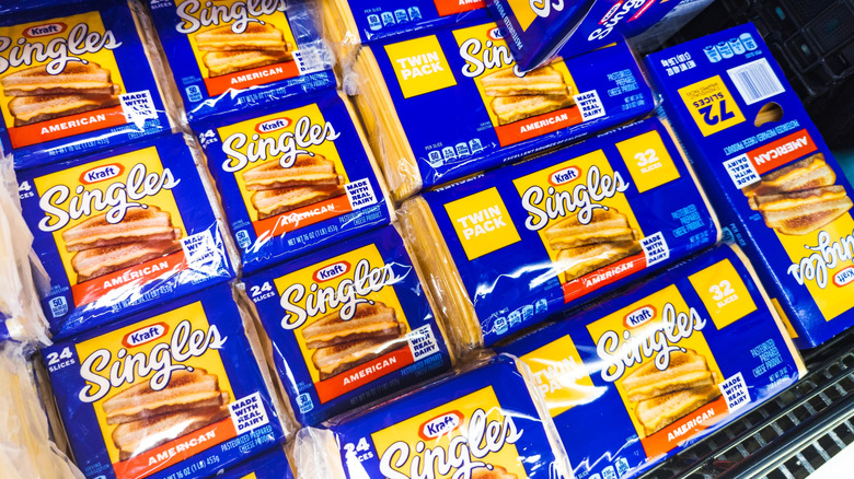 Packages of Kraft Singles in a supermarket