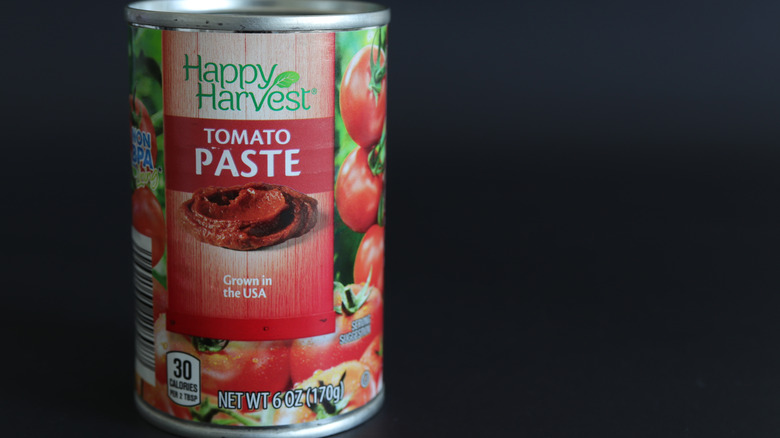 A can of Aldi's Happy Harvest Tomato Paste