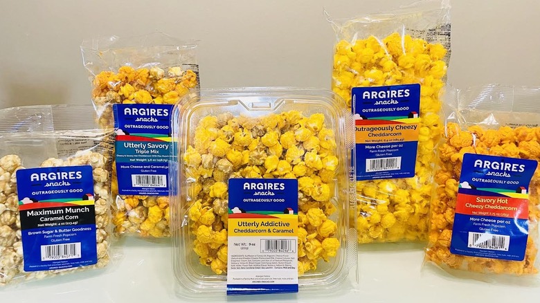 Collection of Argires' five flavors of popcorn