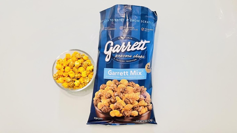 Bag and dish of Garrett Popcorn