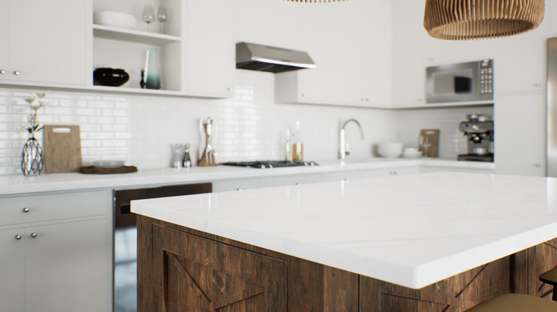 White glossy countertop on a kitchen island