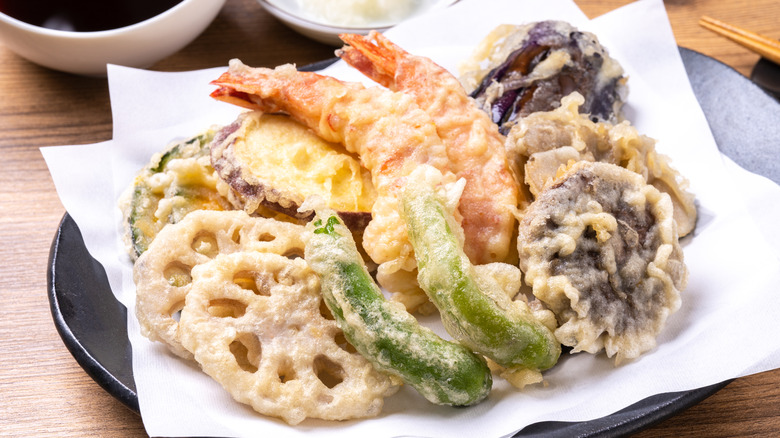 Tempura vegetables and shrimp