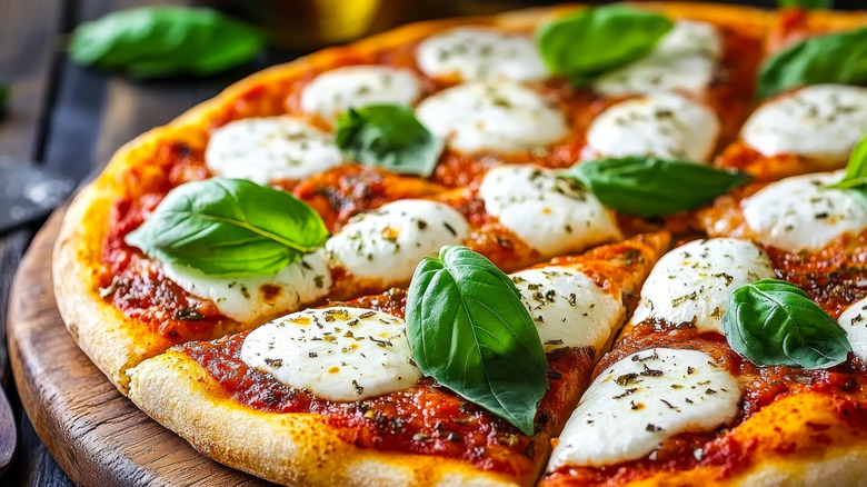 Margherita pizza with fresh herbs and basil on top
