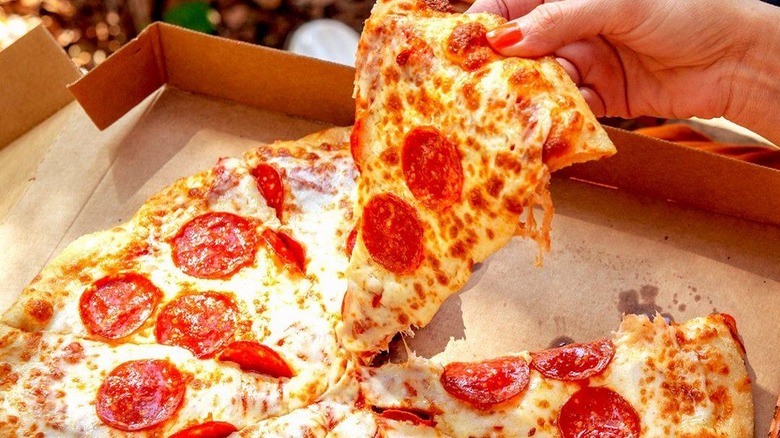 Thin crust pepperoni pizza in a box from Little Caesar's