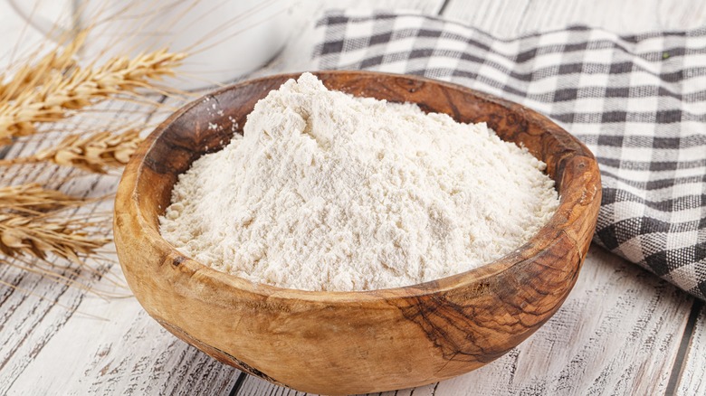 Self-rising flour in a wooden bowl