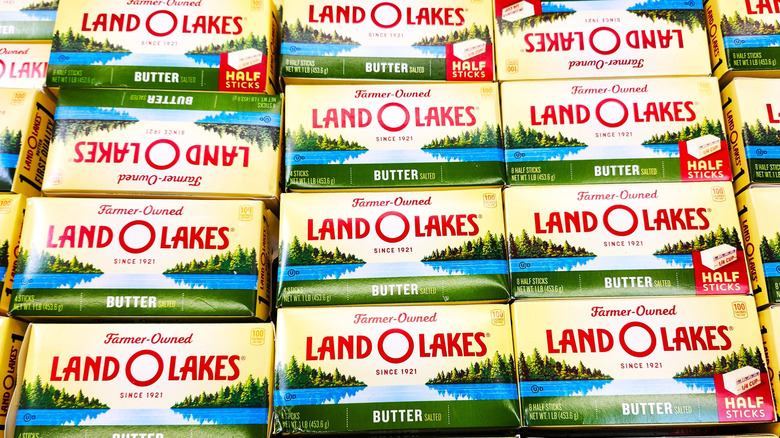 Boxes of Land O'Lakes butter.