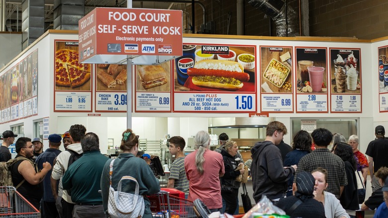 Crowd gathered at a Costco food court