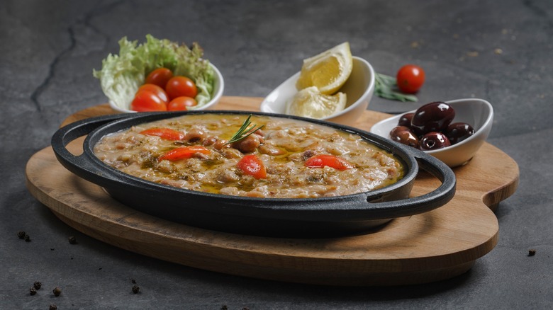 Traditional Egyptian fava beans and garnishes