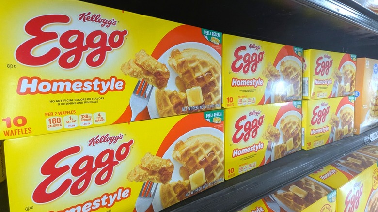 Eggo waffles in a supermarket freezer.