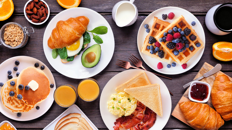 Breakfast spread served on a table.