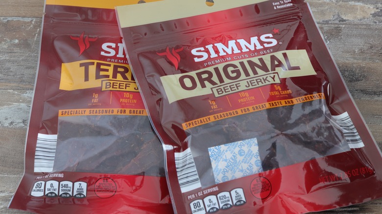 Simms Original and Teriyaki Beef Jerky bags