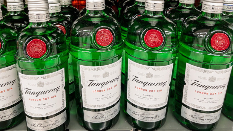 Bottles of Tanqueray London Dry Gin on store shelf