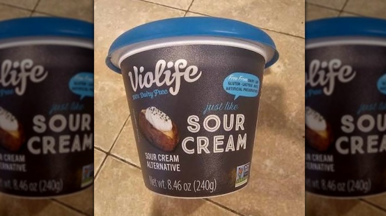 Container of Violife sour cream