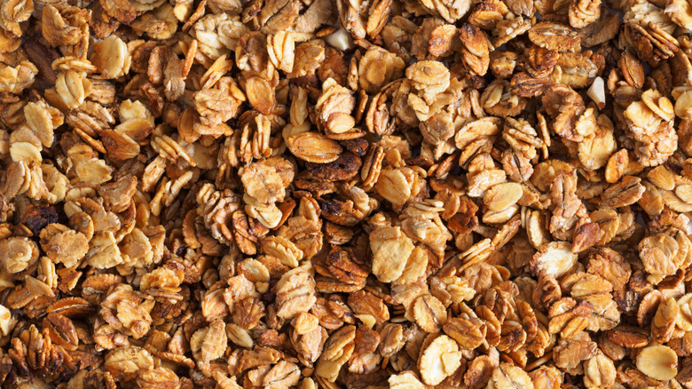 Zoomed in shot of granola on flat surface
