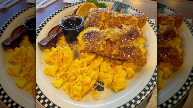 A plate of scrambled eggs and French toast at the Black Bear Diner