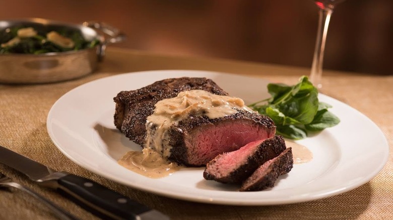A rare NY strip steak at The Capital Grille