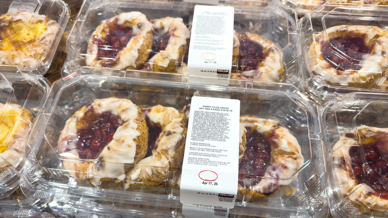 Packages of Danishes sit on a table at Costco bakery