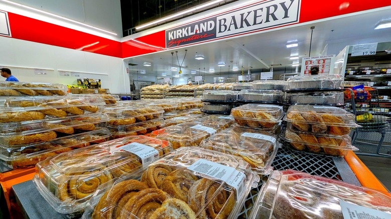 Costco Bakery aisle and cinnamon rolls.