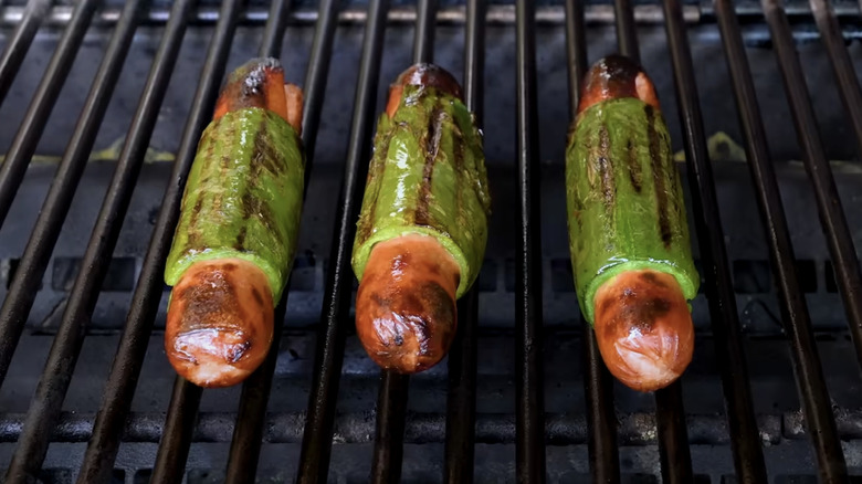 Jalapeño popper dogs on the grill