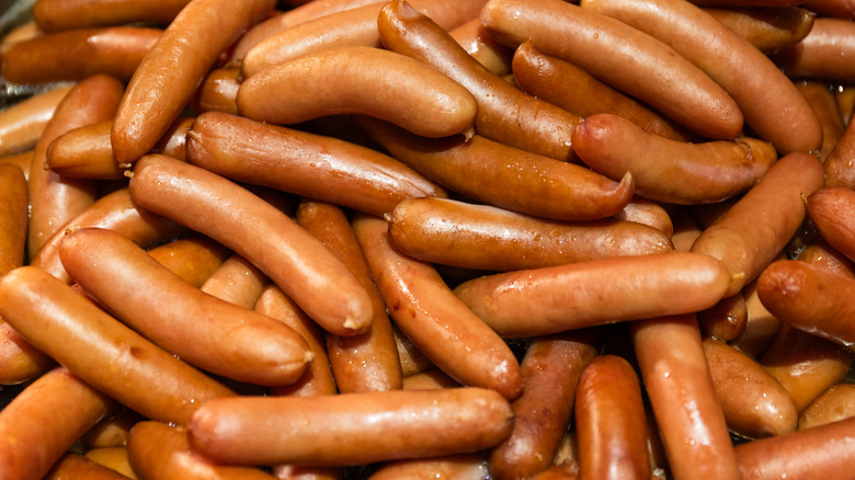 Pile of golden-brown hot dogs