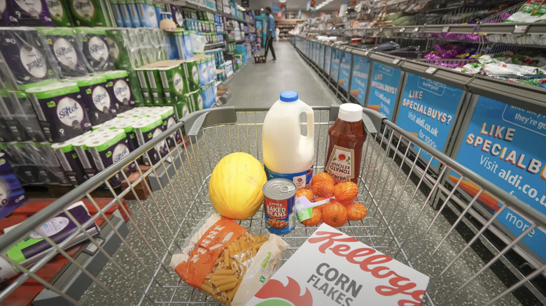 Groceries on a conveyor belt at an Aldi