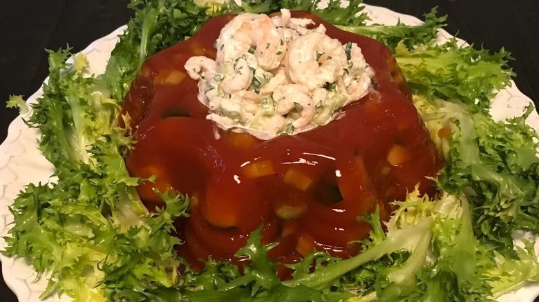 tomato aspic with lettuce and shrimp