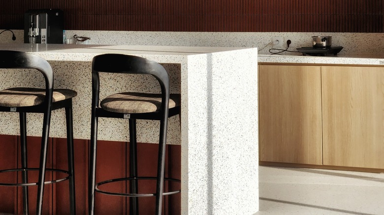 Terrazzo countertops in a retro-style kitchen