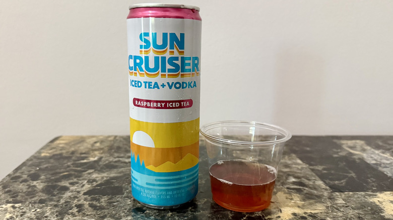 Can and poured sample of Raspberry Iced Tea Sun Cruiser