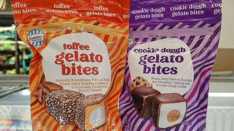 bags of toffee and cookie dough gelato bites