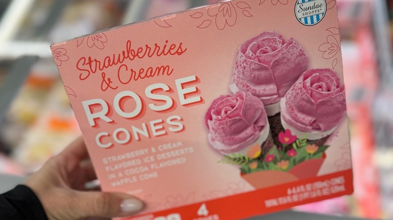 a box of strawberries & cream rose cones