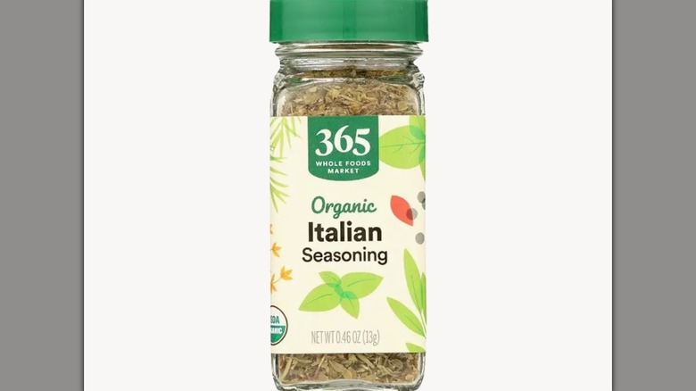 A bottle of 365 Organic Italian Seasoning against a white background