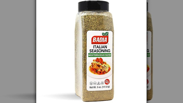 A bottle of Badia Italian Seasoning against a white background