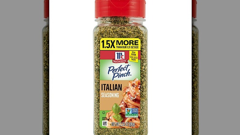 A bottle of McCormick Perfect Pinch Italian Seasoning against a white background