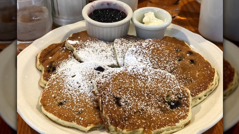 A large portion of blueberry pancakes at The Original Pancake House
