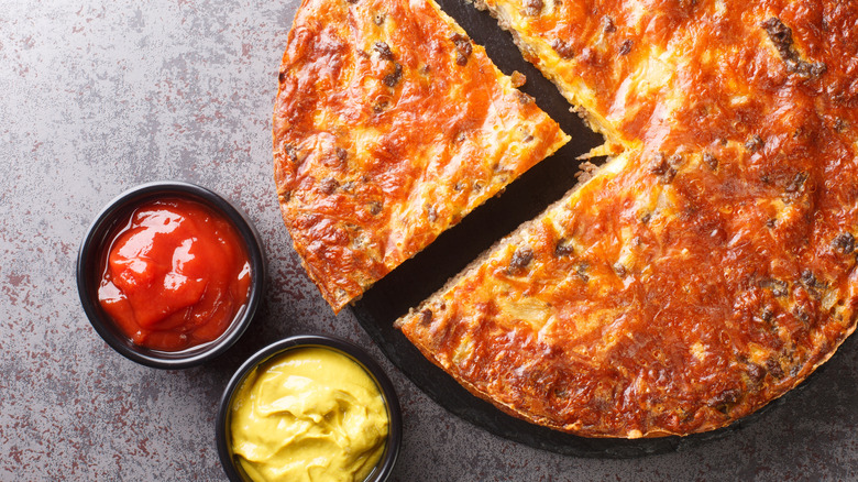Cheeseburger Pie with condiments