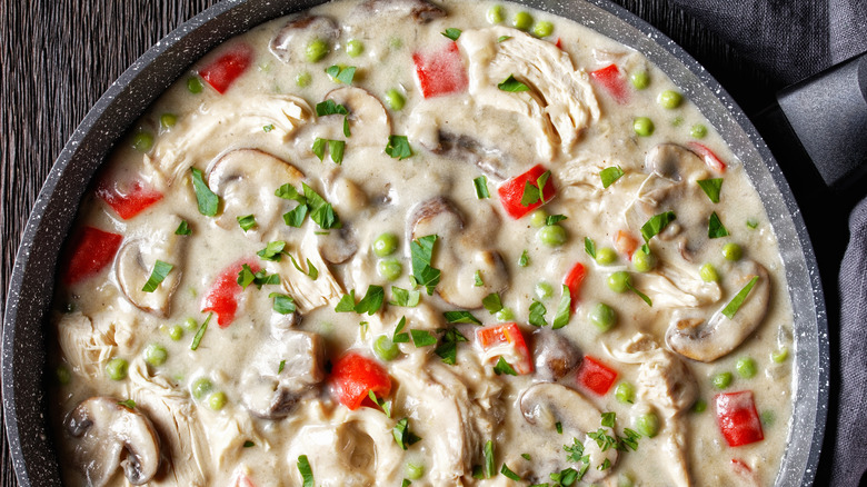 Chicken à la King in a pan