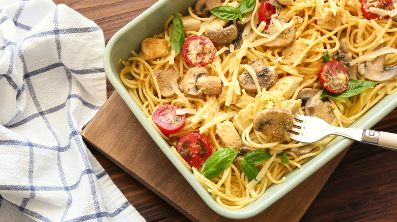 Turkey Tetrazzini in a casserole