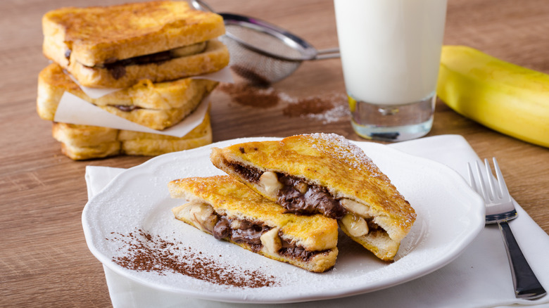 banana stuff french toast with chocolate