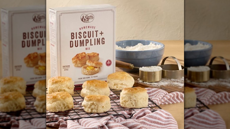 Batch of Cracker Barrel biscuits made from boxed mix atop a kitchen counter