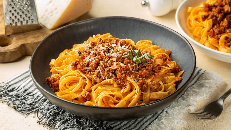 Tagliatelle pasta with a ground beef ragù