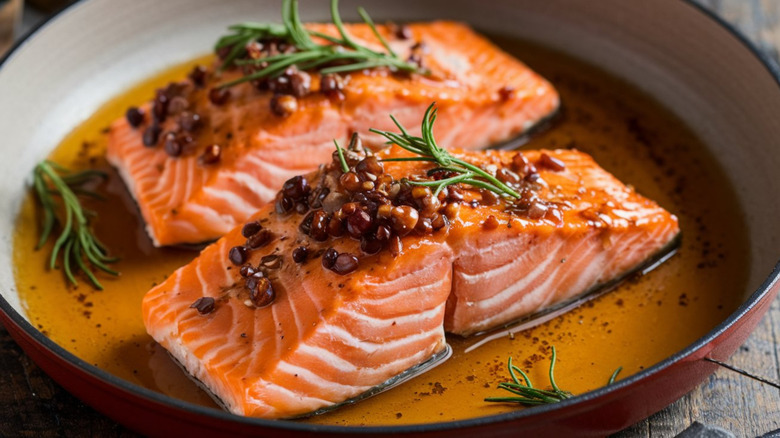 Maple Glazed Salmon: Tender salmon fillets brushed with a sweet maple glaze and baked to perfection.