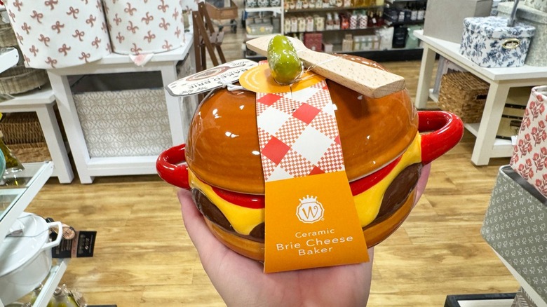 A burger-shaped brie cheese baker from Homegoods