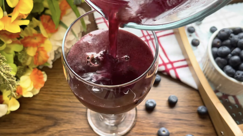 Blueberry juice and blueberries.