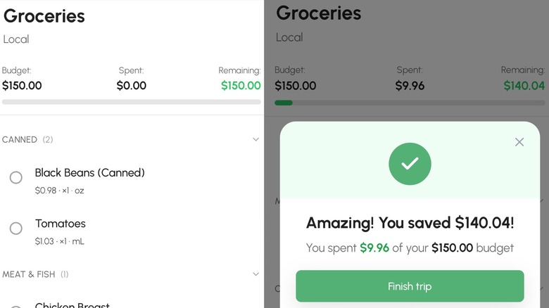 Screenshots from GroceryBudget app showing list and insights